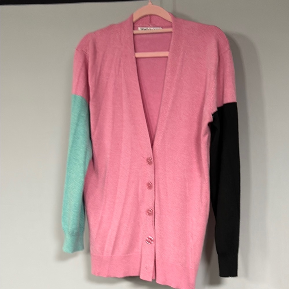 Colorblock Pink, Black, and Blue Cardigan 21 P2P medium cashmere